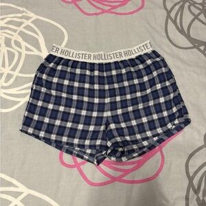 Hollister Navy Blue and White Plaid Pajama Shorts